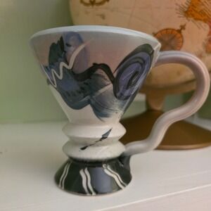 David Petrakovitz Studio Art Pottery Footed Mug Abstract Glaze Signed